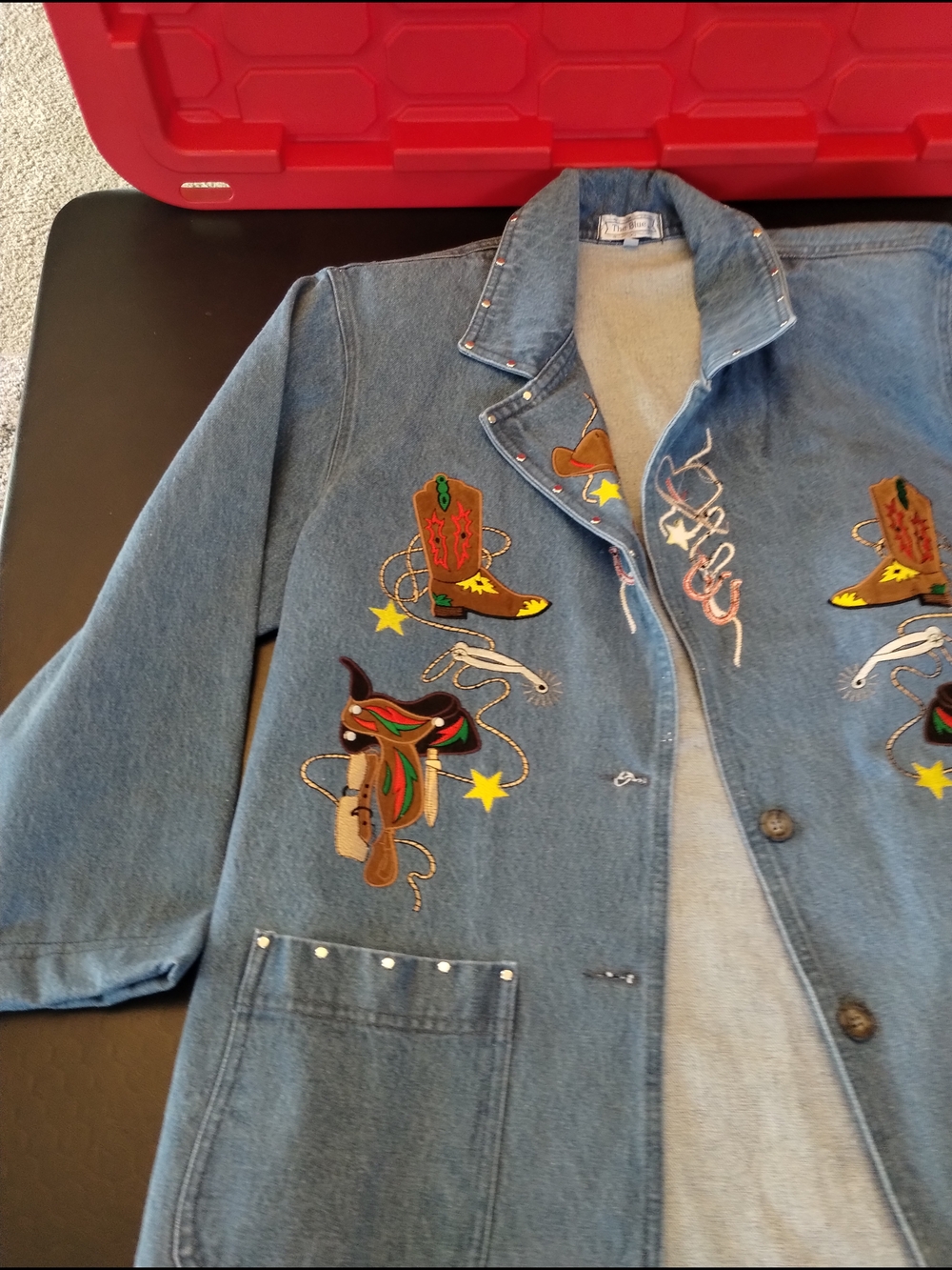Vintage "Grandma Core"Embroidered Western Denim Jacket - Blue Size Large - Picture 2 of 5